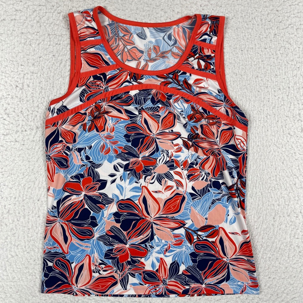 Tail Athletic Tank Top Womens Medium Red Blue Floral Scoop Neck Tennis‎ Golf